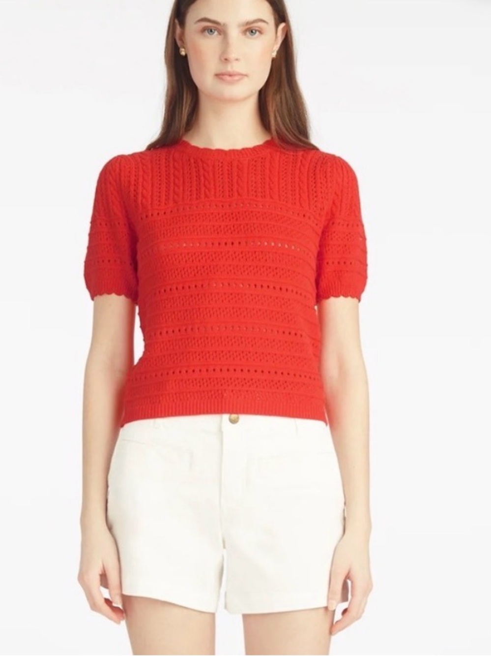 Draper James Women's Short-Sleeve Pointelle Top in Red